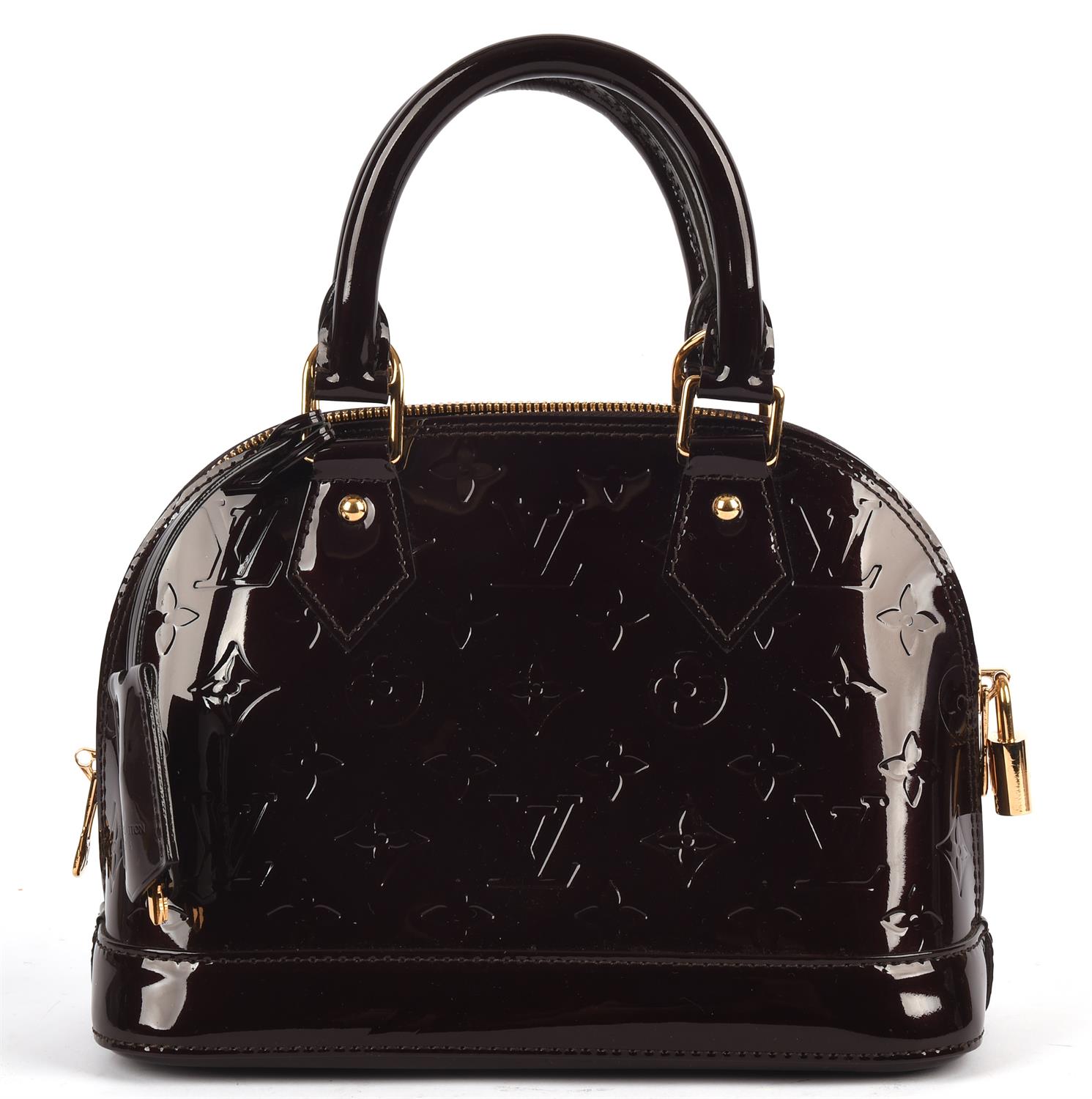 LOUIS VUITTON burgundy Vernis varnished leather Armarante Alma BB bag with gold hardware with - Image 2 of 9