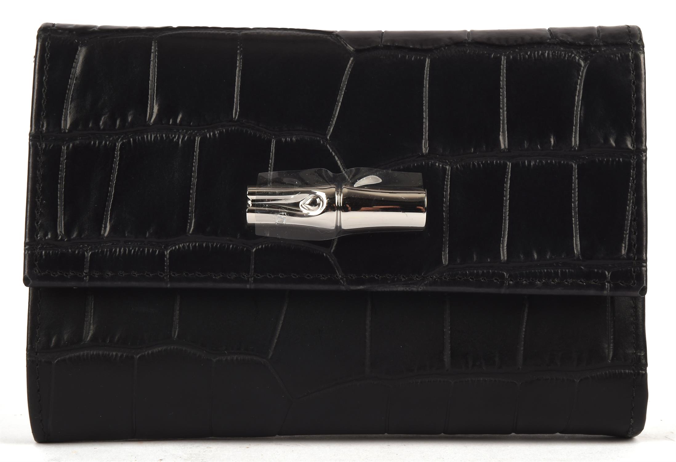 LANGCHAMP unused black croc embossed leather ladies tri-fold purse with silver hardware and - Image 2 of 4