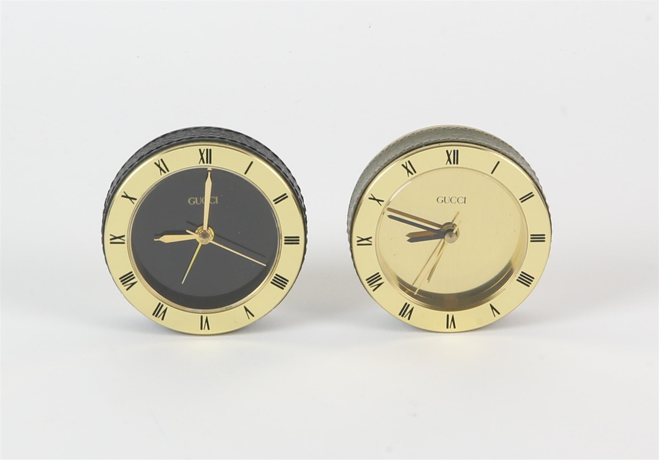 GUCCI two boxed his and hers leather-bound world travel/desk clocks in original kid leather pouches - Image 2 of 2