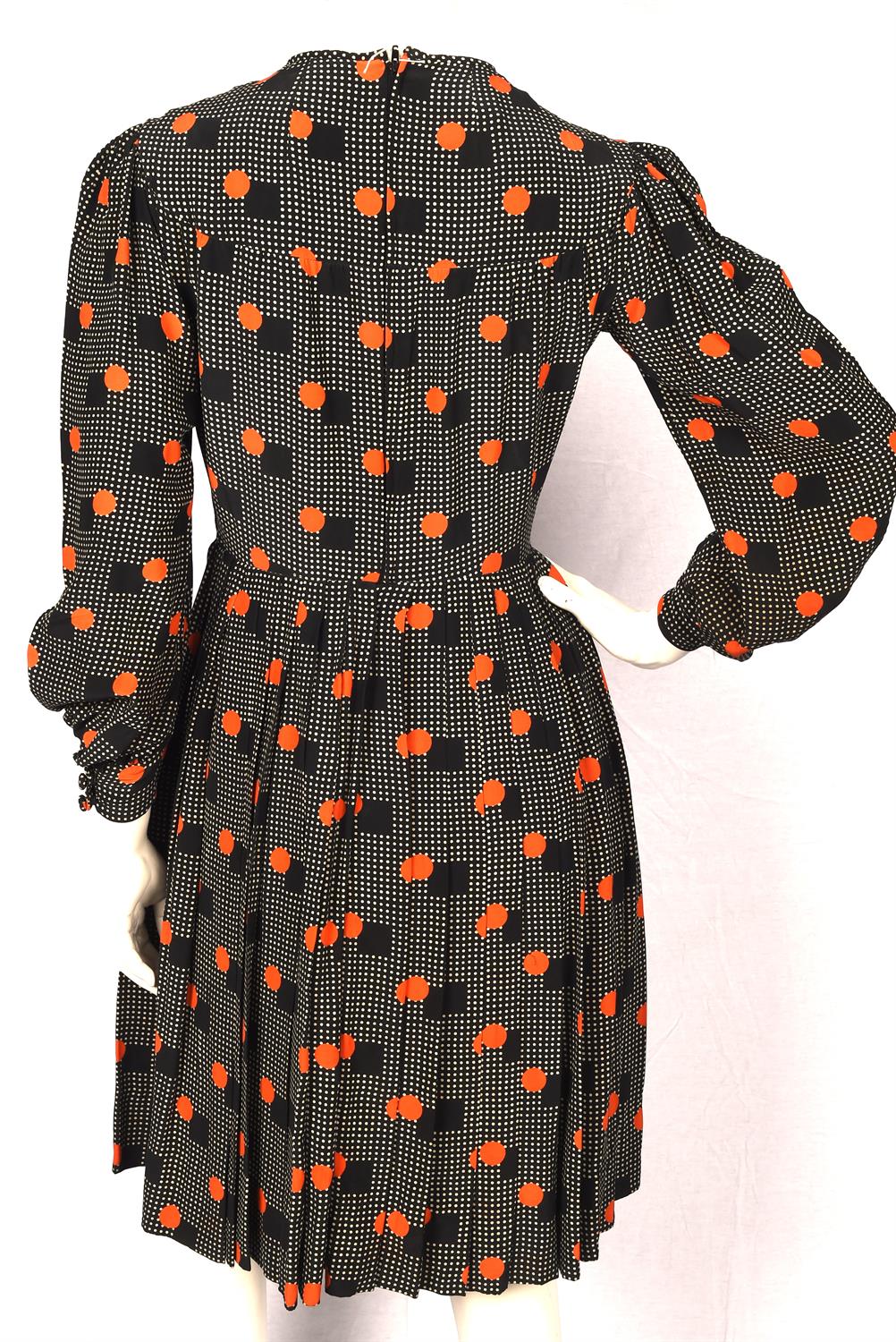 CHRISTIAN DIOR serial-numbered 1970s lined silk pleated shirt-waister zipped tea dress in black - Image 5 of 9