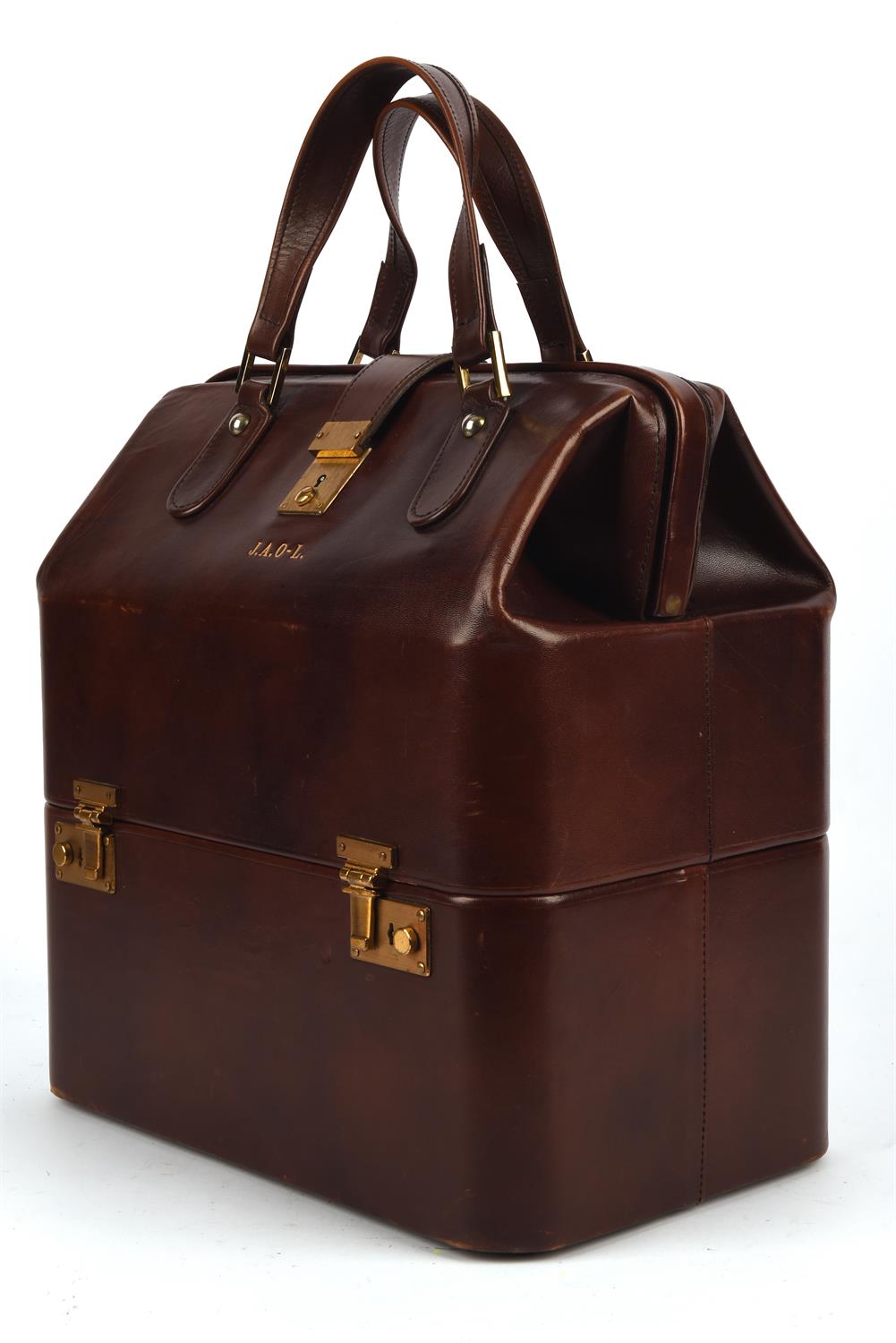 ASPREY quality brown leather Gladstone style vintage travel case with brass hardware and keys (36cm - Image 6 of 8