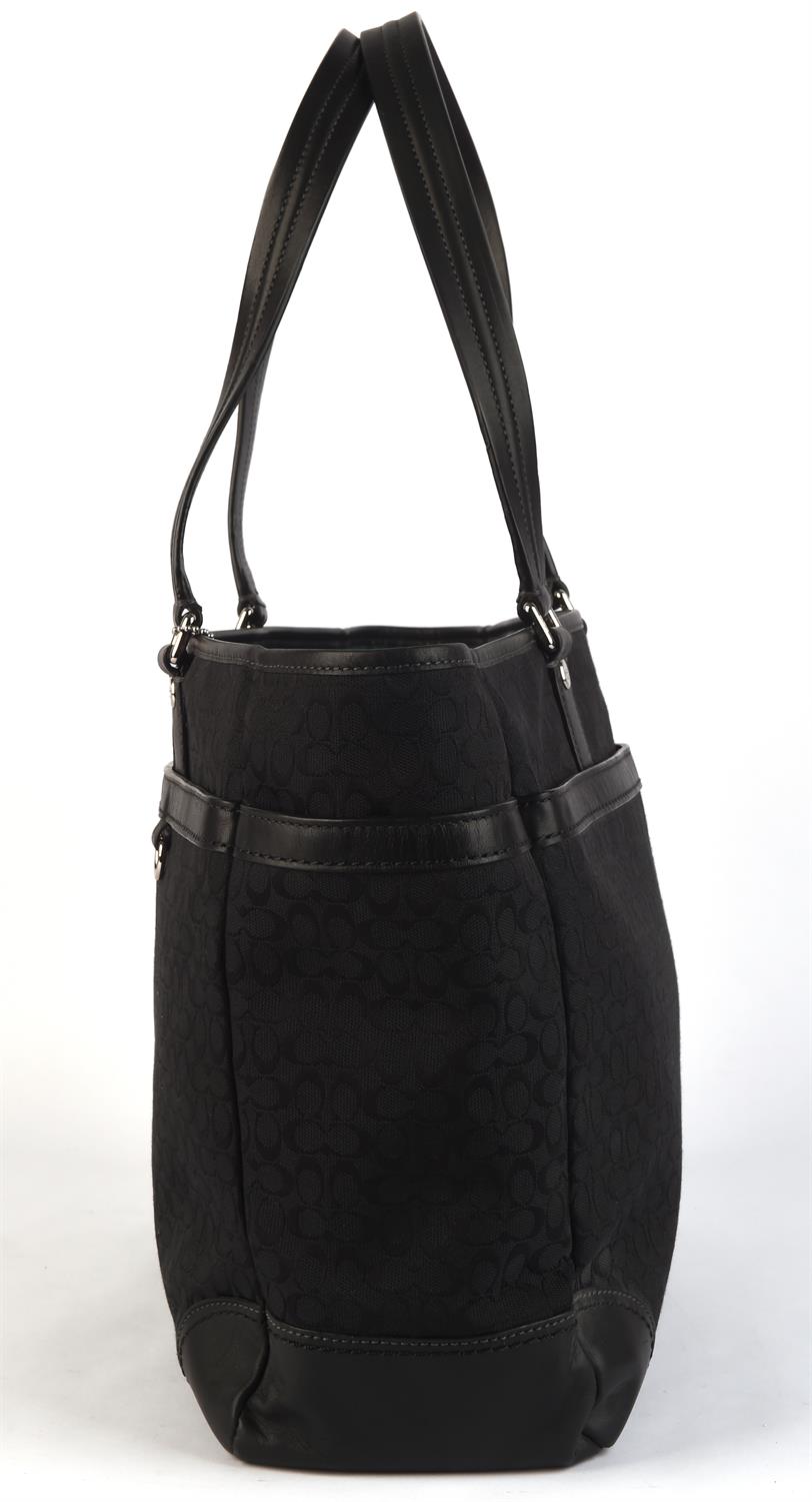 COACH a large black canvas and leather work bag or ladies briefcase with silver coloured hardware - Image 2 of 7