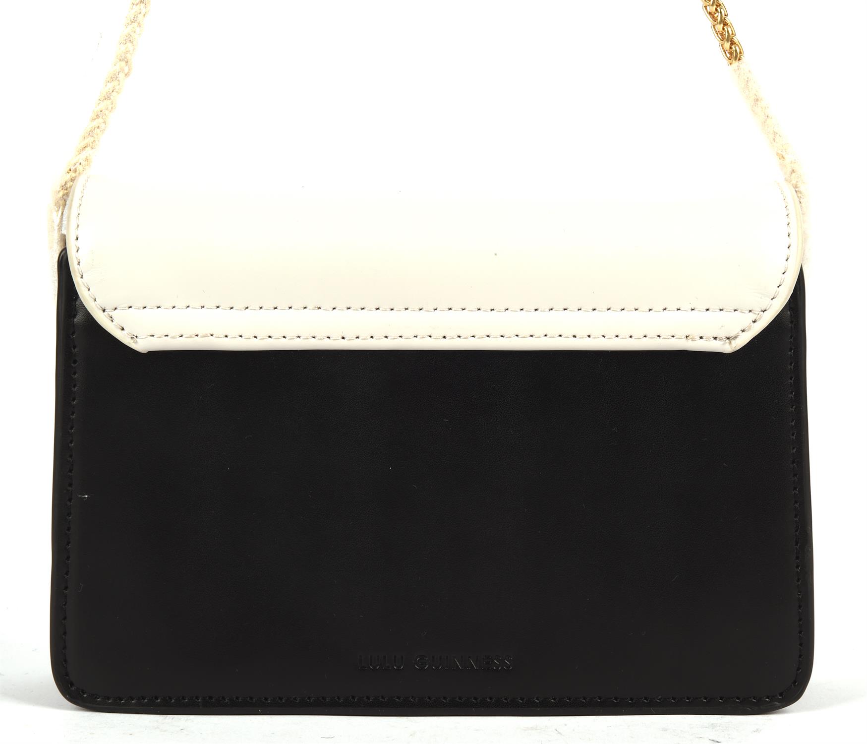 LULU GUINNESS small black and dove-grey leather small crossbody handbag with long gold chain, - Image 6 of 7