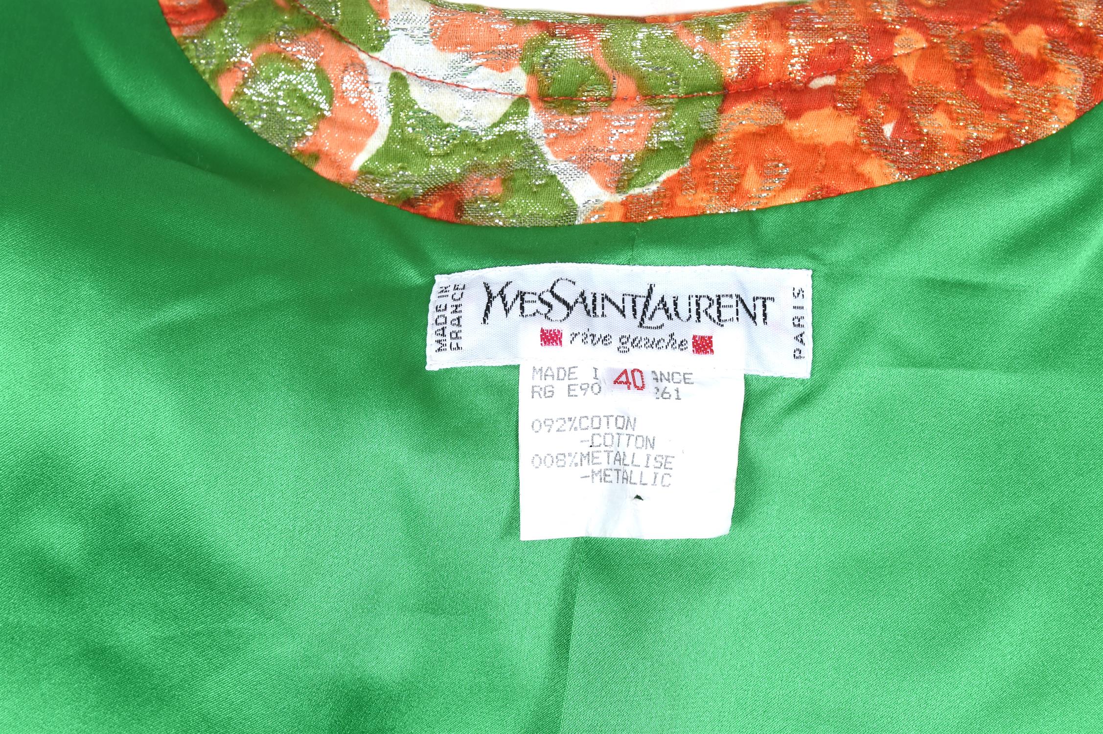 YVES SAINT LAURENT Rive Gauche vintage 1980s/90s orange and green jacket with green silk lining - Image 7 of 7