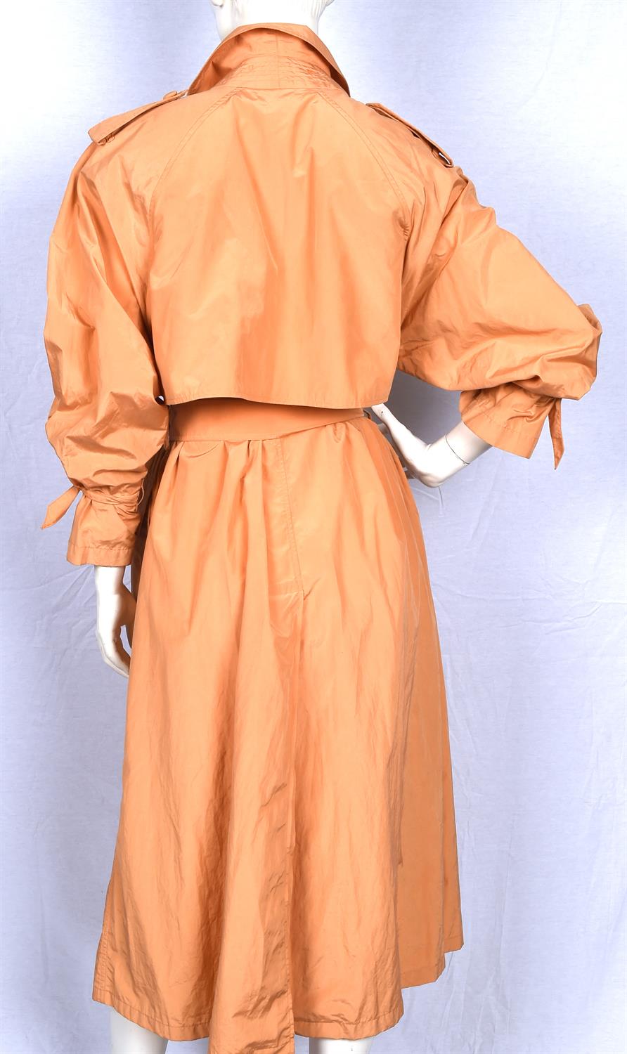 BURBERRYS a ladies vintage 80s/90s iridescent tangerine-coloured cotton and nylon trench coat UK 10 - Image 5 of 9
