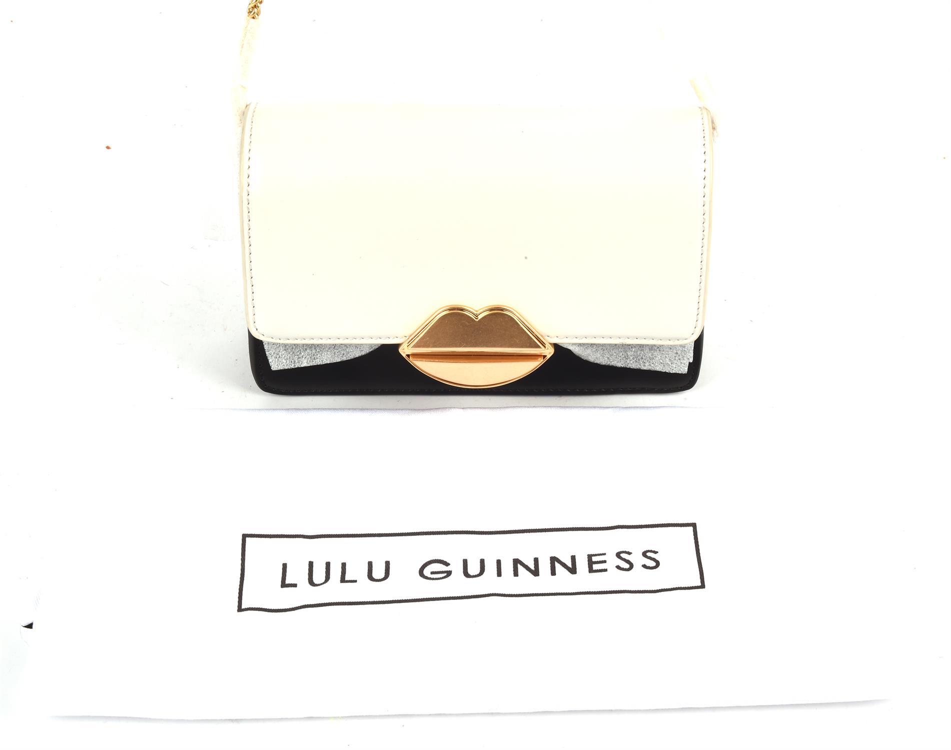 LULU GUINNESS small black and dove-grey leather small crossbody handbag with long gold chain, - Image 2 of 7