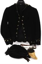Edwardian child's formal Highland costume consisting of a black velvet jacket with silver-tone
