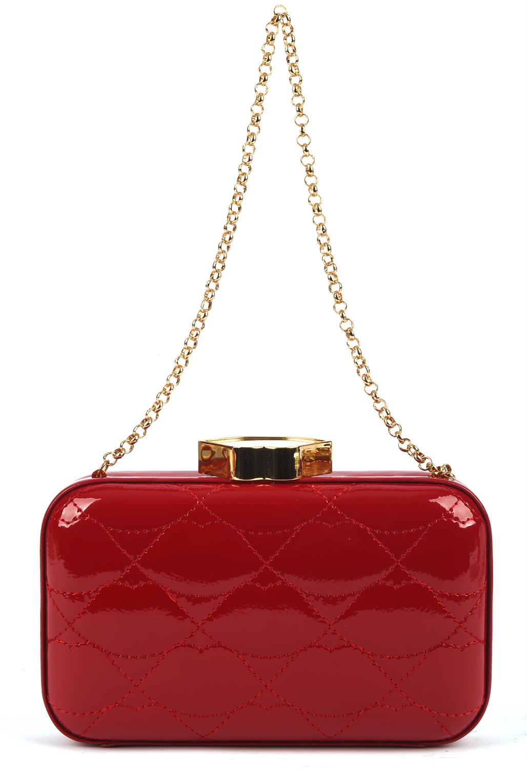 LULU GUINNESS boxed lipstick red leather lips handbag with gold chain and hardware with dust bag - Image 3 of 7