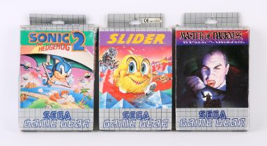 3 boxed games for the Sega Game Gear Games include: Master of Darkness, Slider and Sonic the