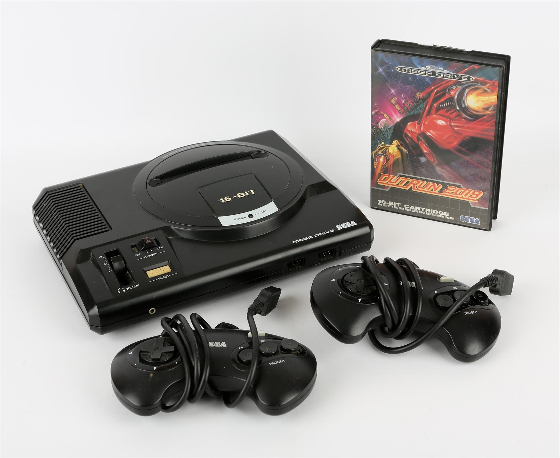 Sega Mega Drive Console with 2 controllers, power supply and OutRun 2019 All items are used and