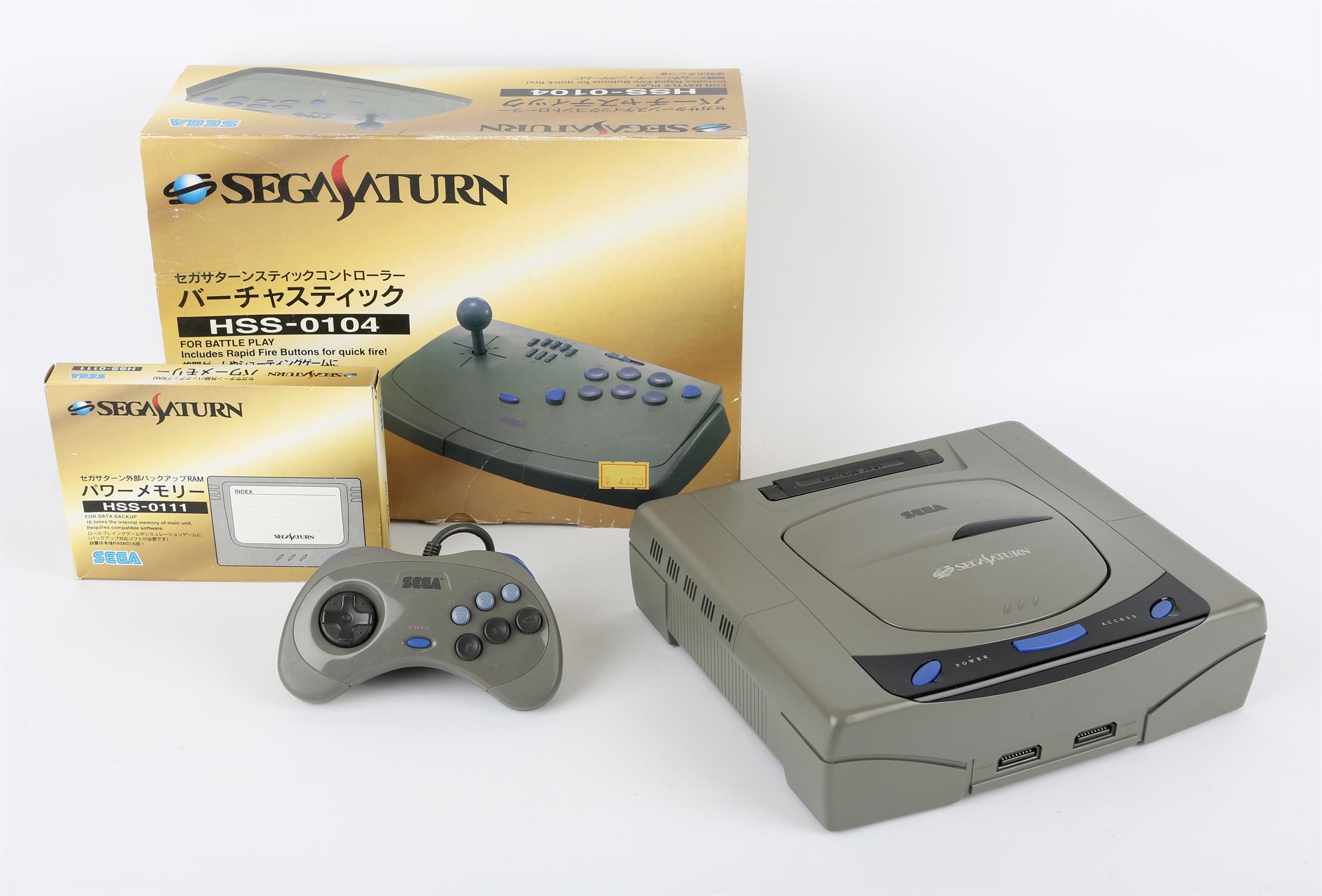 Sega Saturn Console (NTSC-J) with Virtua Stick [boxed] and Power Backup Memory Cartridge [boxed]