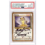 Pokemon TCG. Meowth Gold Fruit Roll Jungle Promo 56/64 Signed by Matthew Sussman who voiced Meowth