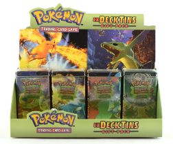 Pokemon TCG. Set of 4 sealed Magma vs. Aqua deck tins, all artworks, in dealers display box from