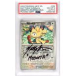 Pokemon TCG. Meowth Reverse Holo Pokemon 151 052/165 Signed by Matthew Sussman who voiced Meowth in
