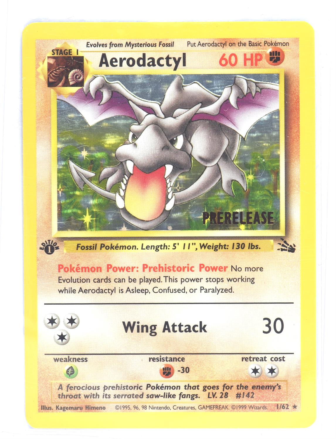 Pokemon TCG. Aerodactyl Fossil 1st Edition Prerelease promo