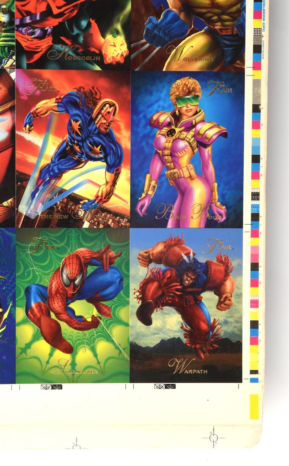 1994 Marvel Flair Uncut Sheet. Double sided printing with both the front and back of the cards. - Bild 5 aus 14