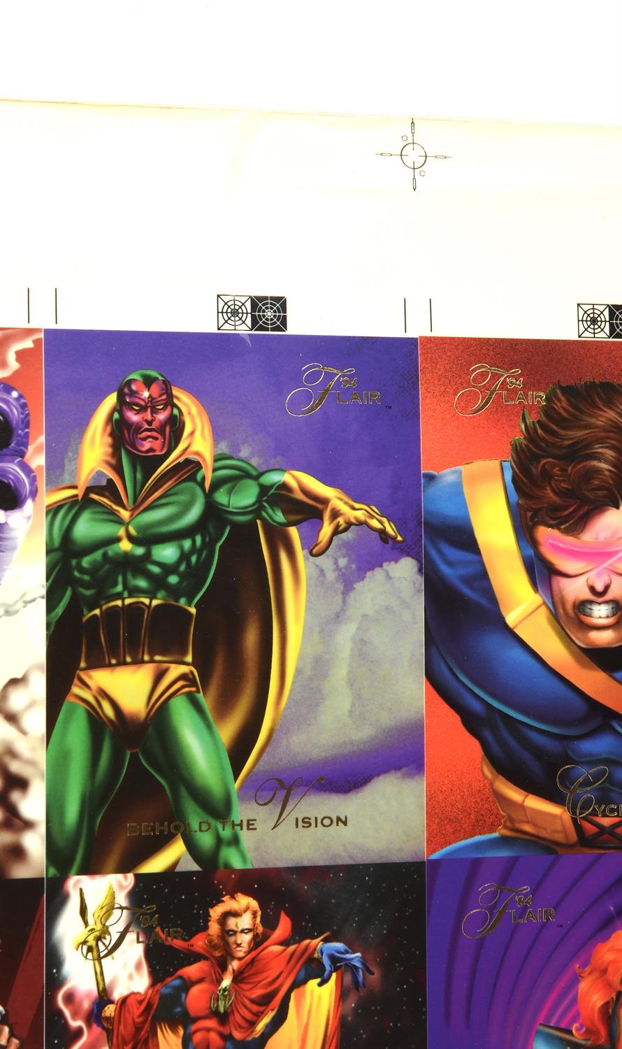 1994 Marvel Flair Uncut Sheet. Double sided printing with both the front and back of the cards. - Bild 7 aus 14