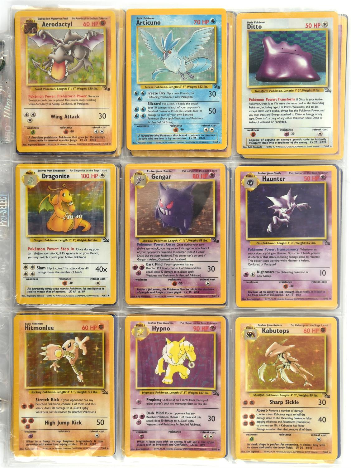 Pokemon TCG. Pokemon Fossil Unlimited Complete Set 62/62, includes popular cards like Dragonite,