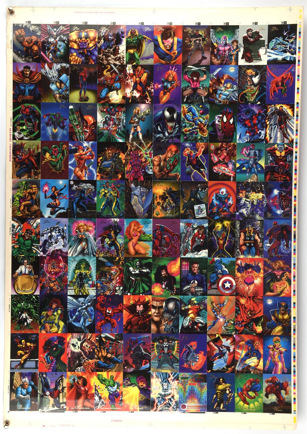 1994 Marvel Flair Uncut Sheet. Double sided printing with both the front and back of the cards.