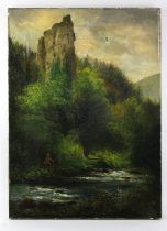 ** Turnley (19th/20th century), An Angler by a river in a wooded gorge, oil on canvas, 56 x 41cm.