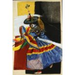 Chhime Dorji (Bhutanese contemporary), Shana: The Black Hat Dancer, watercolour, gouache and mixed