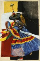 Chhime Dorji (Bhutanese contemporary), Shana: The Black Hat Dancer, watercolour, gouache and mixed