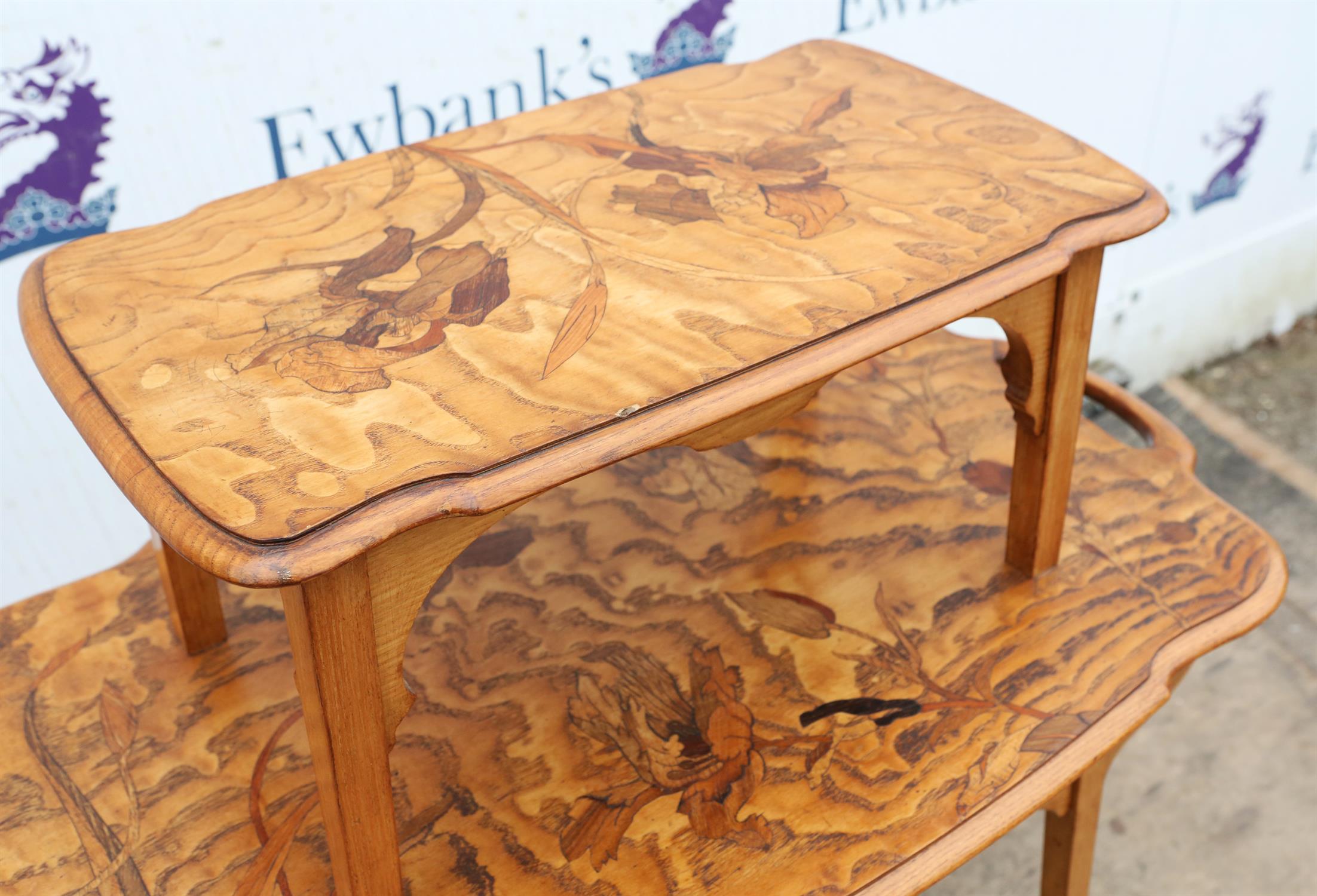 An Art Nouveau elm and inlaid two tier occasional table, 1900s, in the Majorelle style, - Image 6 of 6