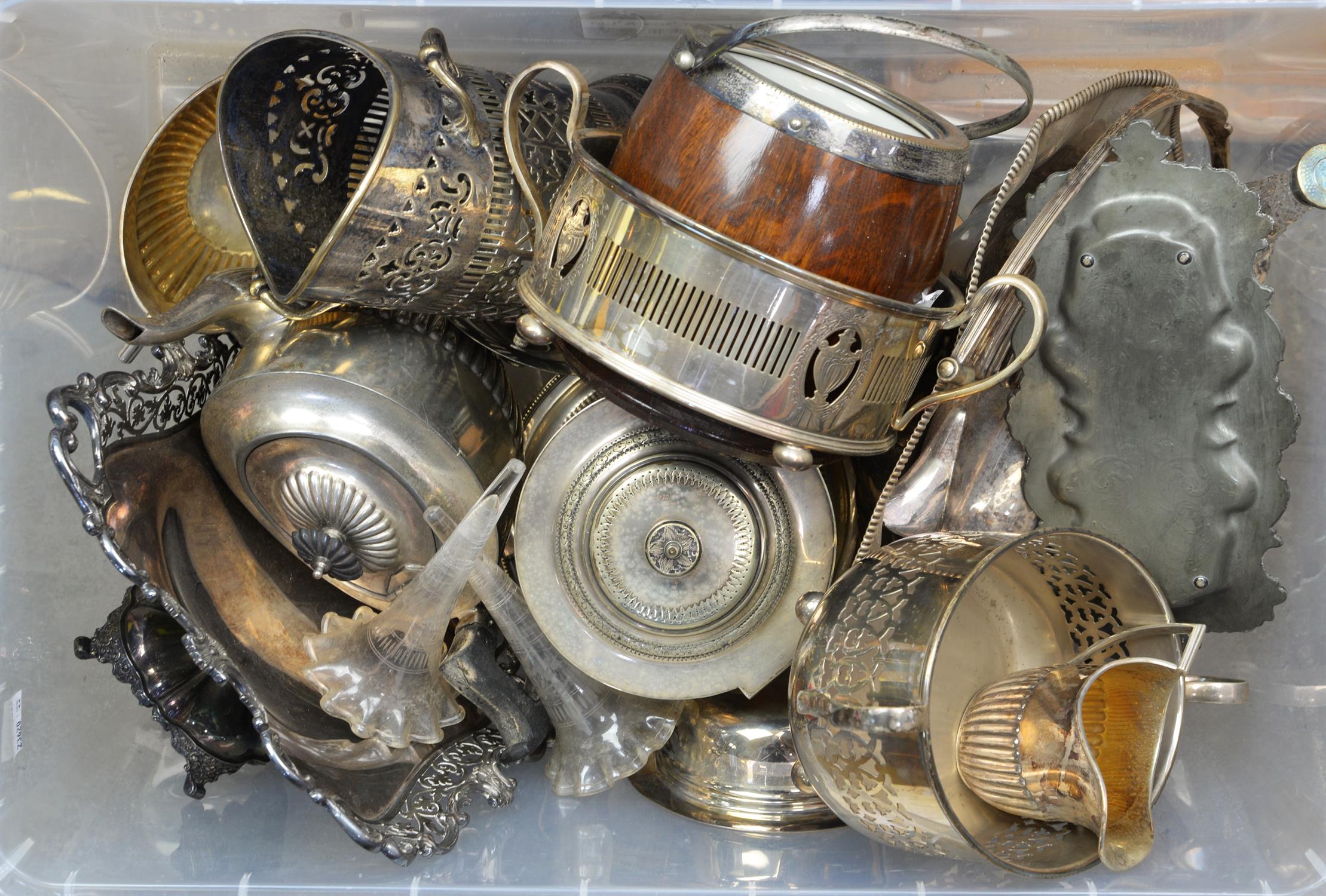 Mixed lot of silver plate and other items to include biscuit barrels, bottle holders and cutlery, - Image 2 of 4