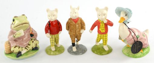 Eight Beswick porcelain figures comprising ; Podgy Pig, Rupert Bear, Jemmima Puddleduck Gold,
