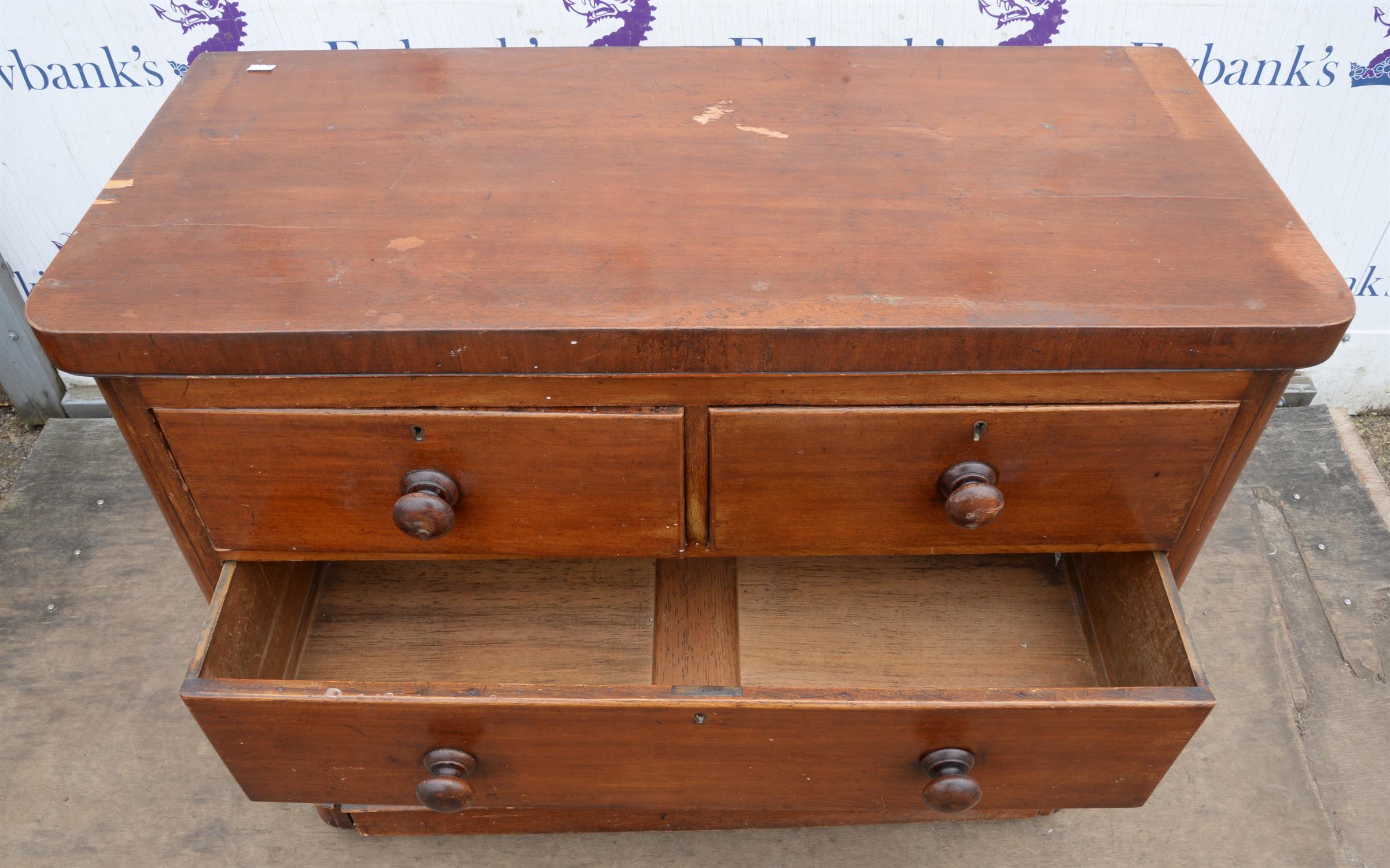 A Victorian mahogany chest of drawers, formerly with surmount, with two short drawers, - Image 2 of 3