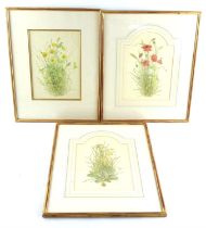 After Helga Hislop. A set of nine colour prints depicting wild flowers: bluebells, frittillary,