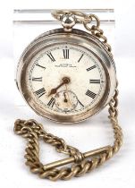 Silver gents pocket watch with plated chain