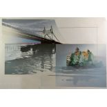 Richard Davies (British b. 1944), Hammersmith Bridge, colour screen print, signed, dated 1988,