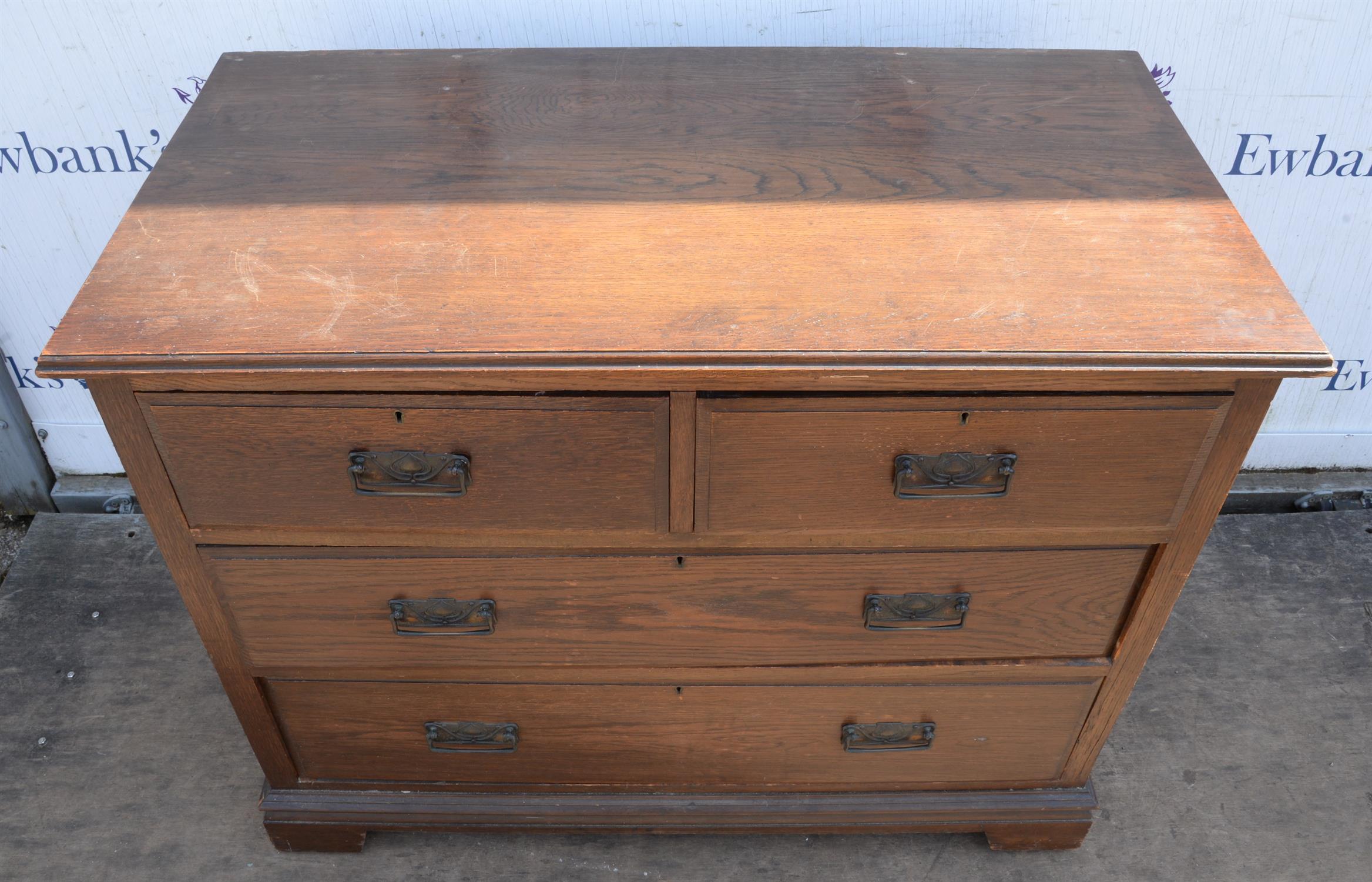 An Edwardian oak dressing chest of drawers, formerly with mirror surmount, the bracket feet with - Image 4 of 4