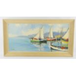 French School (20th century), ‘St Margarite’, sailing boats in a harbour, oil on canvas,