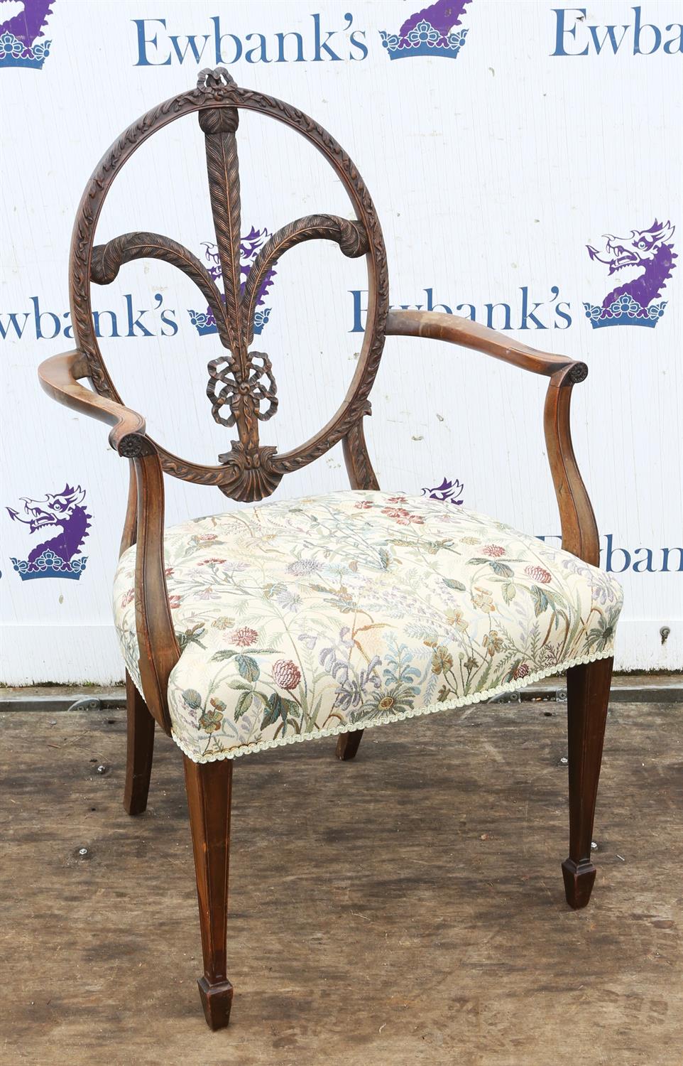 Hepplewhite style mahogany armchair, with pierced Prince of Wales feather back, 103cm high