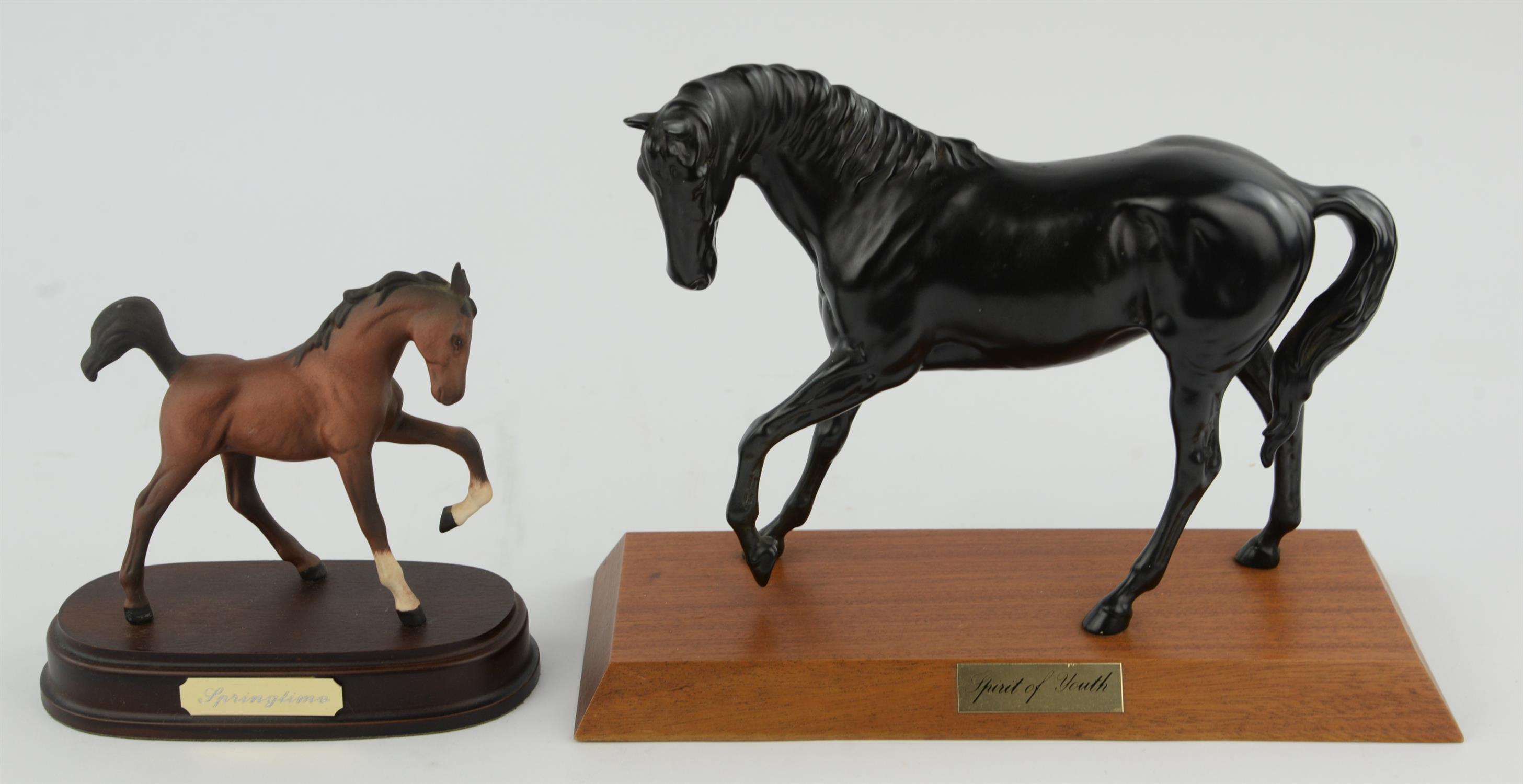 Three Beswick horses, 23cm high, a Sylvac dog, a Royal Doulton rearing horse, four wooden elephants, - Image 2 of 2