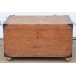 A Victorian teak chest, top painted, 'T.H.Walmsey RFA', on later castors, H 43cm, W 76cm, D 51cm