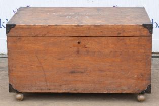 A Victorian teak chest, top painted, 'T.H.Walmsey RFA', on later castors, H 43cm, W 76cm, D 51cm