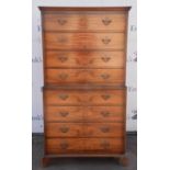 A George II style walnut chest on chest, in two parts, H 164cm, W 86cm, D 48cm