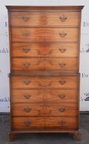 A George II style walnut chest on chest, in two parts, H 164cm, W 86cm, D 48cm