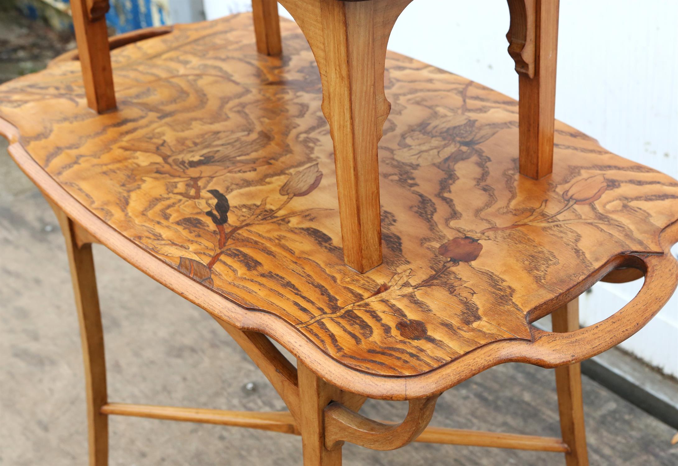 An Art Nouveau elm and inlaid two tier occasional table, 1900s, in the Majorelle style, - Image 2 of 6