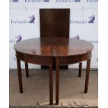 A George III mahogany D-end dining table, some alterations, with one leaf insertion, H 73cm,