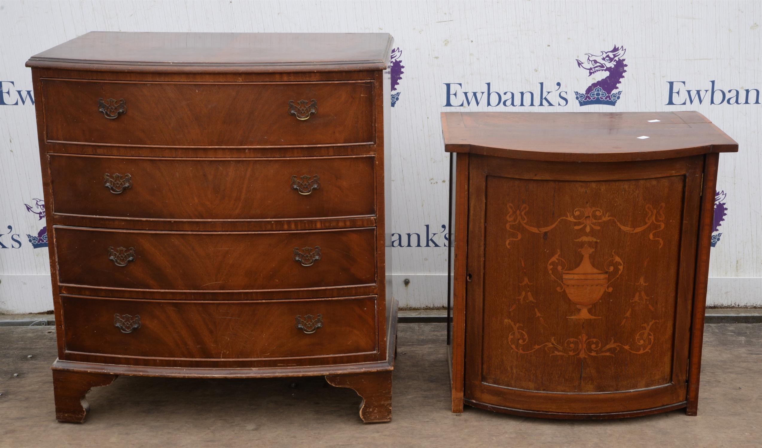 A George III style mahogany bowfront chest of drawers,1930s, bearing maker's label for Repro Ltd,