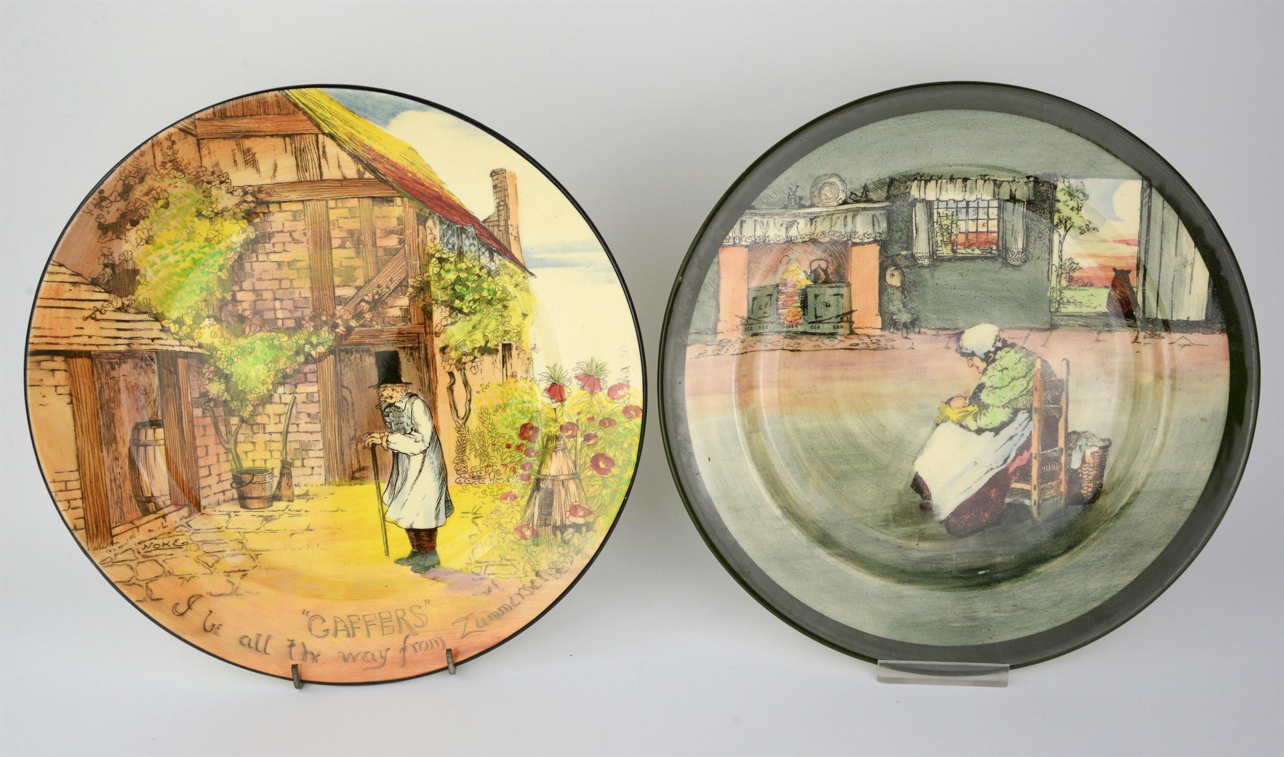 Two Royal Doulton plates. One from the Fireside series 'Old lady with baby'. The other 'Gaffers'