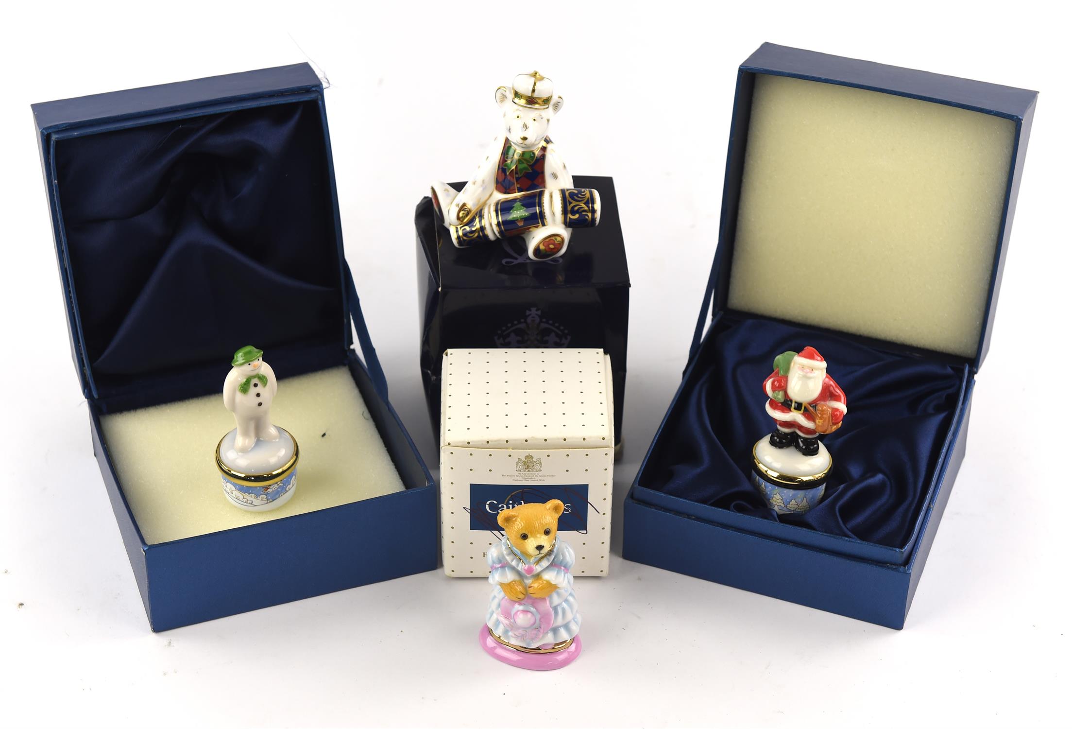 A quantity of modern collectable porcelain figures including ; Royal Crown Derby mini Teddy Bear,