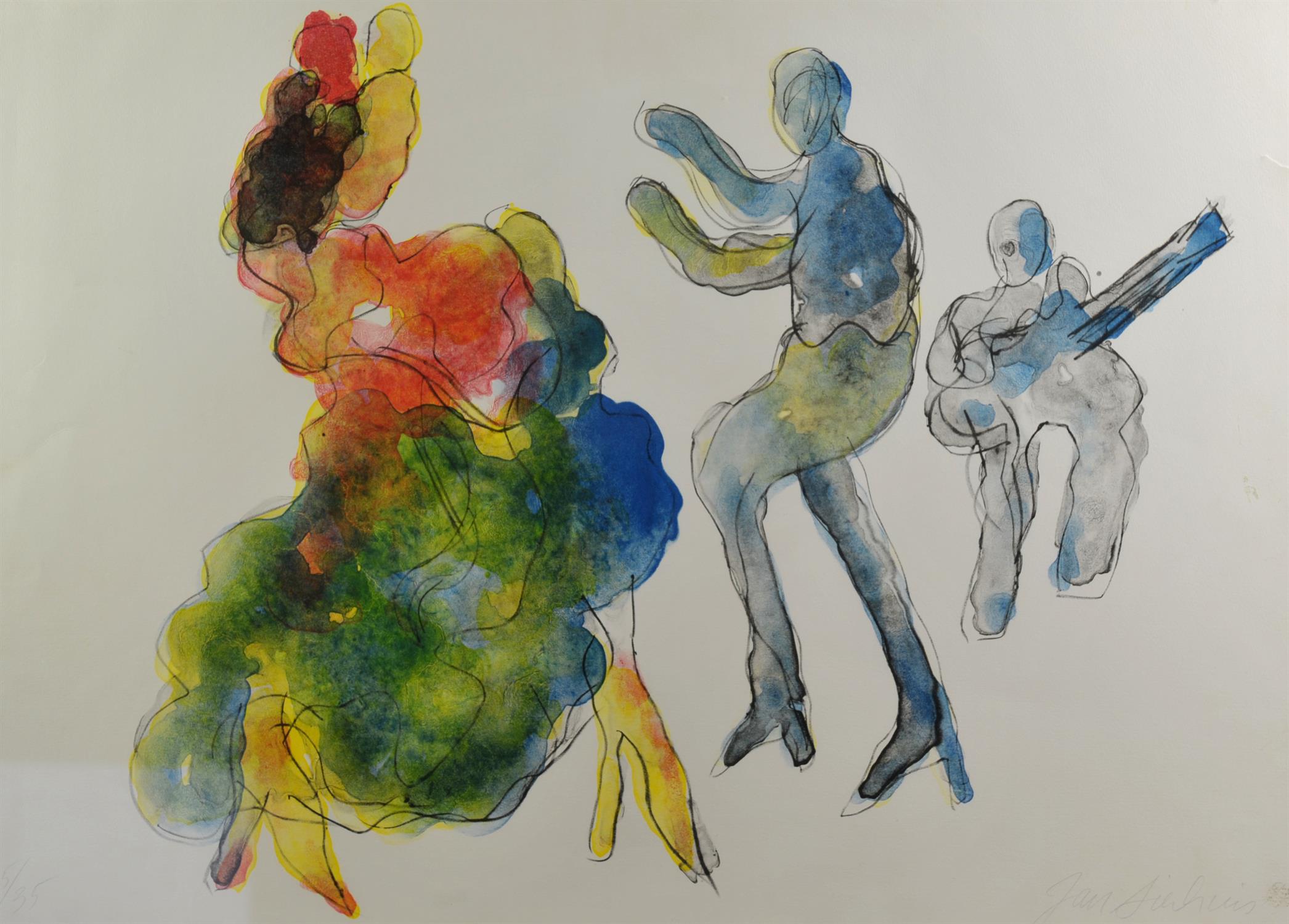 Jan Siehuis? (20th century), Figures, two colour prints, signed and one dated '90 in pencil,