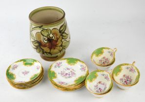 Six Grosvenor China, tea cups, saucers and side plates, together with a Langley pottery vase and a