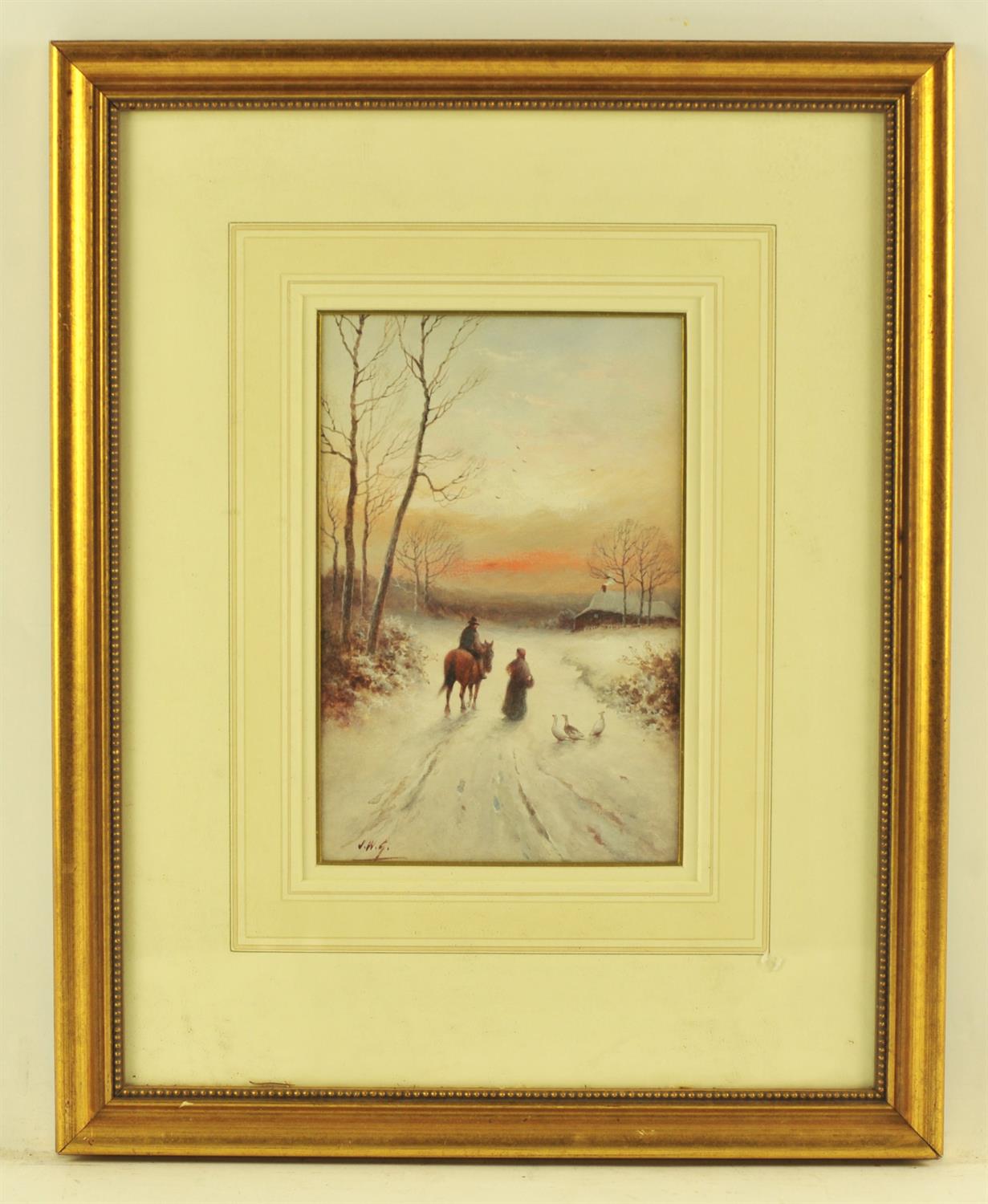 James Walter Gozzard (1888-1950), Figures in a Snowy Street scene, watercolour, signed with