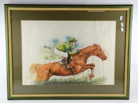 Alan Brassington (British b. 1959), Racehorse with jockey up, watercolour, signed and dated lower